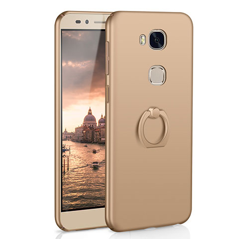 Funda Dura Plastico Rigida Carcasa Mate con Anillo de dedo Soporte A01 para Huawei Honor Play 5X Oro