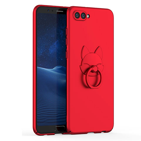 Funda Dura Plastico Rigida Carcasa Mate con Anillo de dedo Soporte A01 para Huawei Honor View 10 Rojo