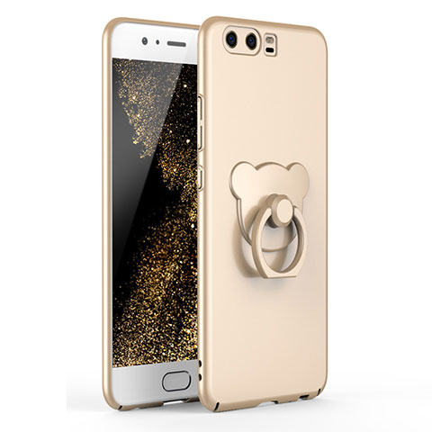 Funda Dura Plastico Rigida Carcasa Mate con Anillo de dedo Soporte A01 para Huawei P10 Oro