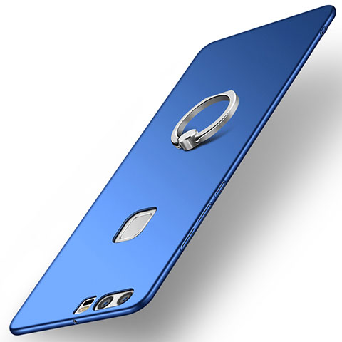 Funda Dura Plastico Rigida Carcasa Mate con Anillo de dedo Soporte A01 para Huawei P9 Azul