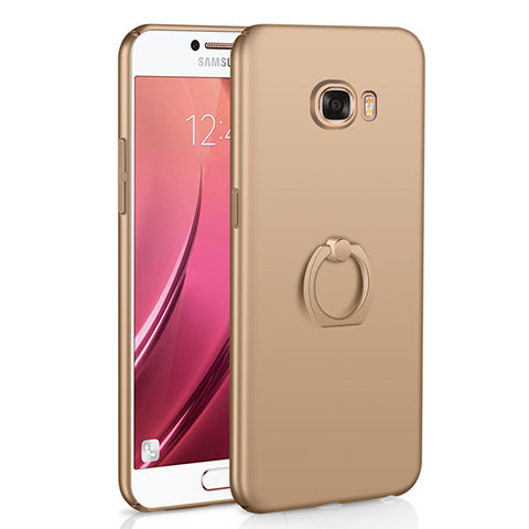 Funda Dura Plastico Rigida Carcasa Mate con Anillo de dedo Soporte A01 para Samsung Galaxy C5 SM-C5000 Oro