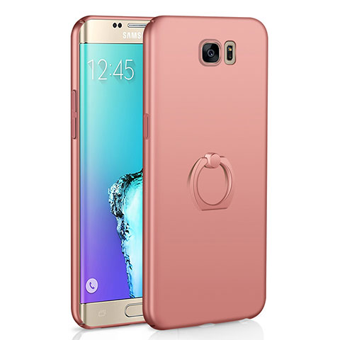 Funda Dura Plastico Rigida Carcasa Mate con Anillo de dedo Soporte A01 para Samsung Galaxy S6 Edge SM-G925 Oro Rosa