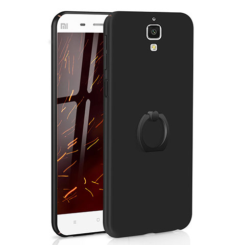 Funda Dura Plastico Rigida Carcasa Mate con Anillo de dedo Soporte A01 para Xiaomi Mi 4 LTE Negro
