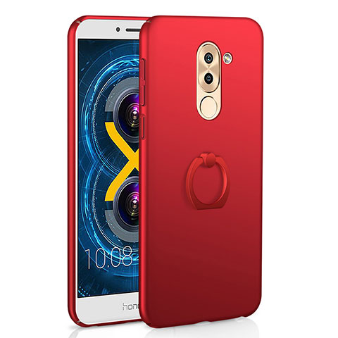 Funda Dura Plastico Rigida Carcasa Mate con Anillo de dedo Soporte A02 para Huawei Honor 6X Rojo