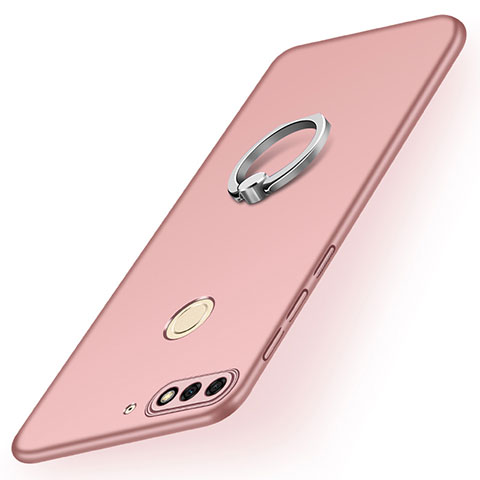 Funda Dura Plastico Rigida Carcasa Mate con Anillo de dedo Soporte A02 para Huawei Honor 7C Oro Rosa