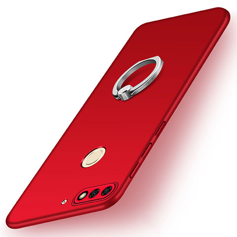 Funda Dura Plastico Rigida Carcasa Mate con Anillo de dedo Soporte A02 para Huawei Honor 7C Rojo