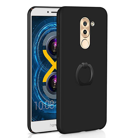 Funda Dura Plastico Rigida Carcasa Mate con Anillo de dedo Soporte A02 para Huawei Mate 9 Lite Negro