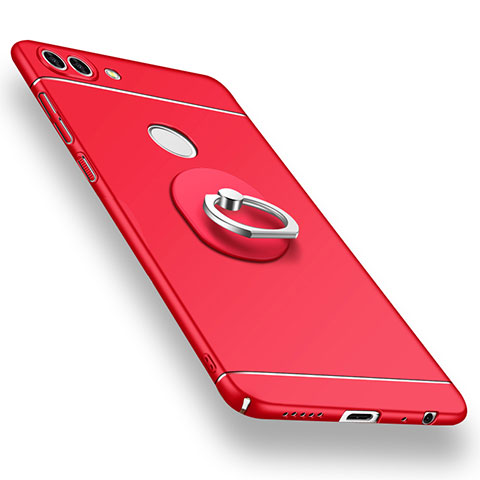 Funda Dura Plastico Rigida Carcasa Mate con Anillo de dedo Soporte A02 para Huawei P Smart Rojo