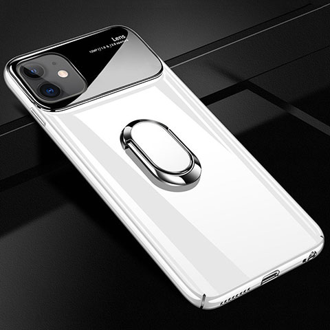 Funda Dura Plastico Rigida Carcasa Mate con Magnetico Anillo de dedo Soporte A01 para Apple iPhone 12 Blanco