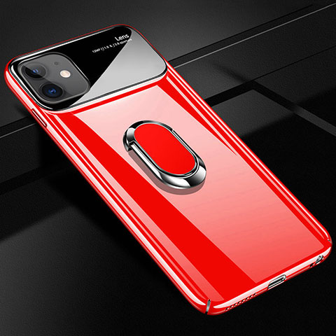 Funda Dura Plastico Rigida Carcasa Mate con Magnetico Anillo de dedo Soporte A01 para Apple iPhone 12 Mini Rojo