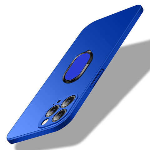 Funda Dura Plastico Rigida Carcasa Mate con Magnetico Anillo de dedo Soporte A01 para Apple iPhone 13 Pro Max Azul