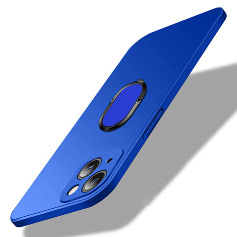 Funda Dura Plastico Rigida Carcasa Mate con Magnetico Anillo de dedo Soporte A01 para Apple iPhone 14 Plus Azul
