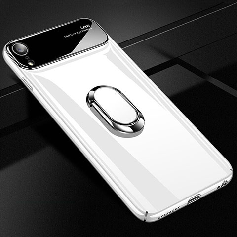 Funda Dura Plastico Rigida Carcasa Mate con Magnetico Anillo de dedo Soporte A01 para Apple iPhone XR Blanco