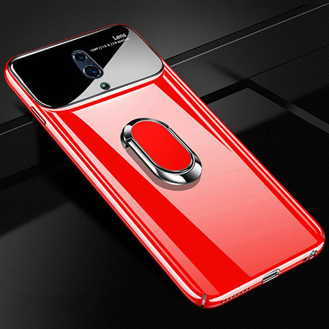 Funda Dura Plastico Rigida Carcasa Mate con Magnetico Anillo de dedo Soporte A01 para Oppo Realme X Rojo