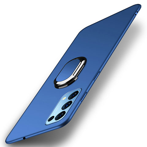 Funda Dura Plastico Rigida Carcasa Mate con Magnetico Anillo de dedo Soporte A01 para Oppo Reno5 Pro 5G Azul