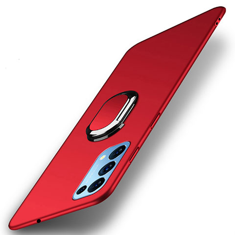 Funda Dura Plastico Rigida Carcasa Mate con Magnetico Anillo de dedo Soporte A01 para Oppo Reno5 Pro 5G Rojo