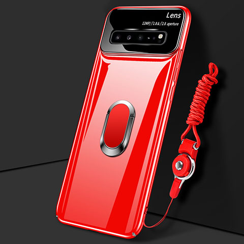 Funda Dura Plastico Rigida Carcasa Mate con Magnetico Anillo de dedo Soporte A01 para Samsung Galaxy S10 5G SM-G977B Rojo