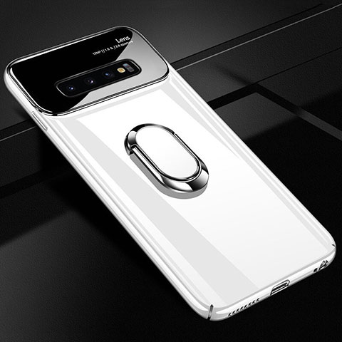 Funda Dura Plastico Rigida Carcasa Mate con Magnetico Anillo de dedo Soporte A01 para Samsung Galaxy S10 Plus Blanco