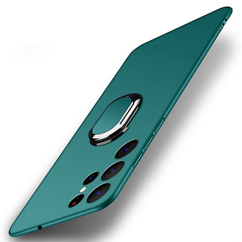 Funda Dura Plastico Rigida Carcasa Mate con Magnetico Anillo de dedo Soporte A01 para Samsung Galaxy S23 Ultra 5G Verde