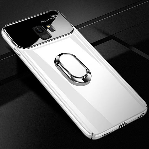 Funda Dura Plastico Rigida Carcasa Mate con Magnetico Anillo de dedo Soporte A01 para Samsung Galaxy S9 Blanco