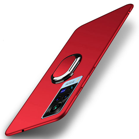 Funda Dura Plastico Rigida Carcasa Mate con Magnetico Anillo de dedo Soporte A01 para Vivo X60 Pro 5G Rojo