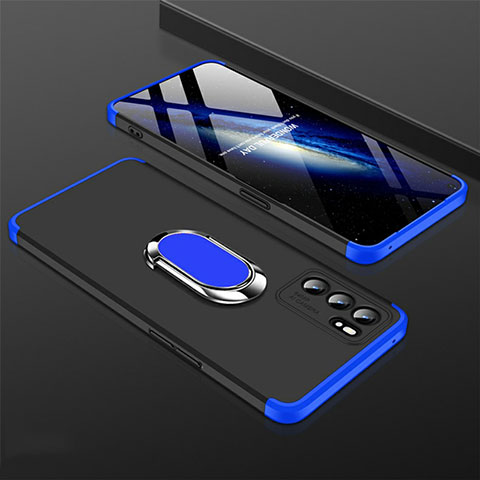 Funda Dura Plastico Rigida Carcasa Mate con Magnetico Anillo de dedo Soporte GK1 para Oppo Reno6 Pro 5G India Azul y Negro