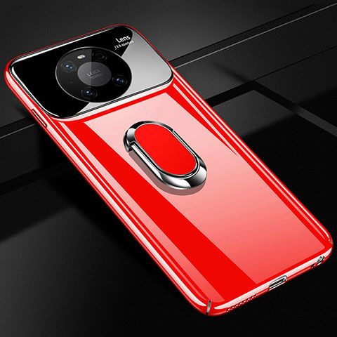 Funda Dura Plastico Rigida Carcasa Mate con Magnetico Anillo de dedo Soporte K01 para Huawei Mate 40 Pro Rojo