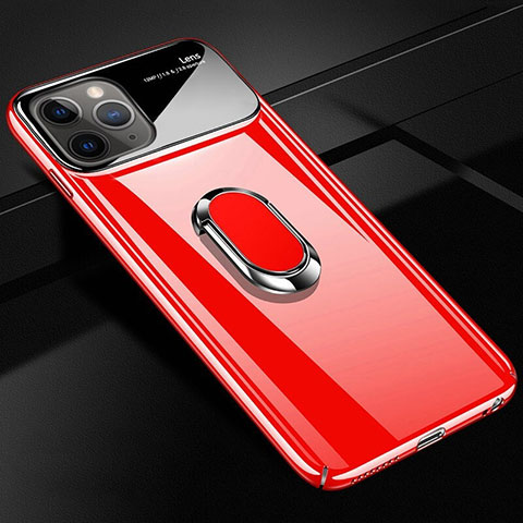 Funda Dura Plastico Rigida Carcasa Mate con Magnetico Anillo de dedo Soporte P01 para Apple iPhone 11 Pro Max Rojo