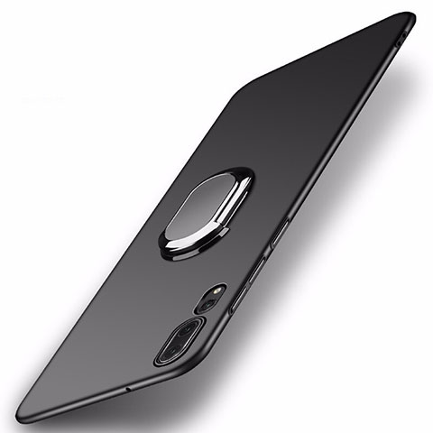 Funda Dura Plastico Rigida Carcasa Mate con Magnetico Anillo de dedo Soporte P01 para Huawei P20 Pro Negro