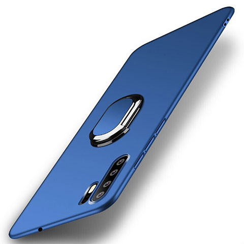 Funda Dura Plastico Rigida Carcasa Mate con Magnetico Anillo de dedo Soporte P01 para Huawei P30 Pro Azul