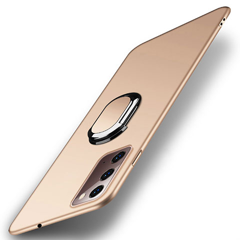 Funda Dura Plastico Rigida Carcasa Mate con Magnetico Anillo de dedo Soporte P01 para Samsung Galaxy Note 20 5G Oro