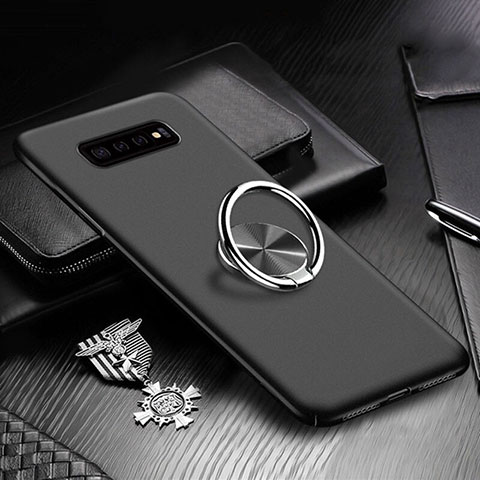 Funda Dura Plastico Rigida Carcasa Mate con Magnetico Anillo de dedo Soporte P01 para Samsung Galaxy S10 Negro