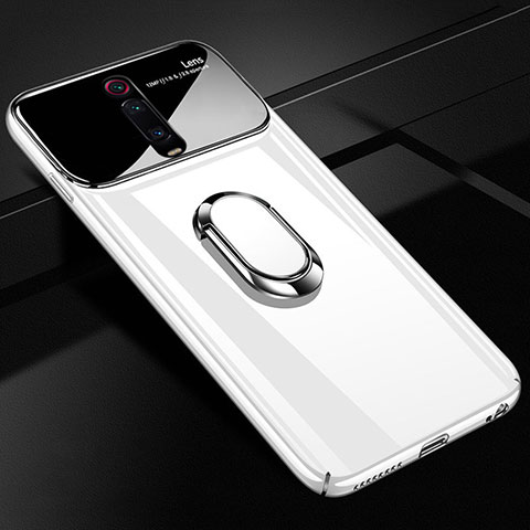 Funda Dura Plastico Rigida Carcasa Mate con Magnetico Anillo de dedo Soporte P01 para Xiaomi Mi 9T Pro Blanco