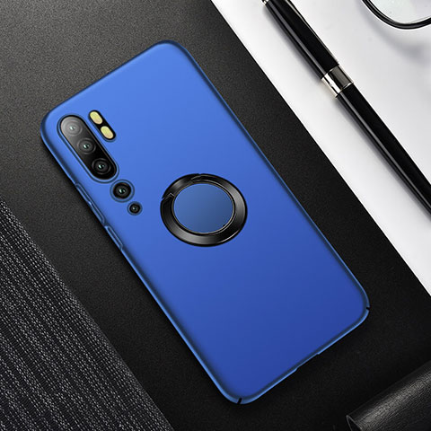 Funda Dura Plastico Rigida Carcasa Mate con Magnetico Anillo de dedo Soporte P01 para Xiaomi Mi Note 10 Azul