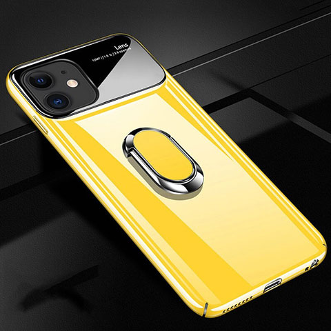 Funda Dura Plastico Rigida Carcasa Mate con Magnetico Anillo de dedo Soporte P02 para Apple iPhone 11 Amarillo