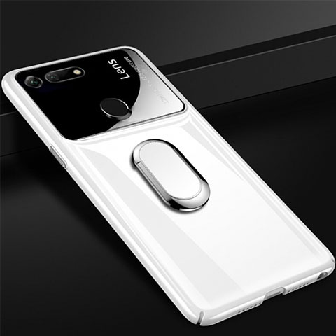 Funda Dura Plastico Rigida Carcasa Mate con Magnetico Anillo de dedo Soporte P02 para Huawei Honor V20 Blanco