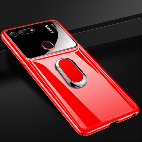 Funda Dura Plastico Rigida Carcasa Mate con Magnetico Anillo de dedo Soporte P02 para Huawei Honor View 20 Rojo