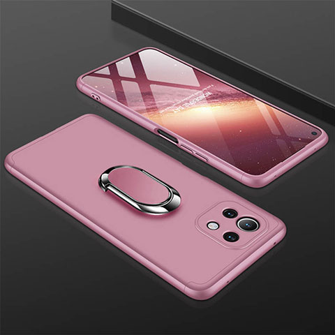 Funda Dura Plastico Rigida Carcasa Mate con Magnetico Anillo de dedo Soporte P02 para Xiaomi Mi 11 5G Oro Rosa