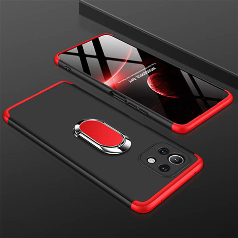 Funda Dura Plastico Rigida Carcasa Mate con Magnetico Anillo de dedo Soporte P02 para Xiaomi Mi 11 5G Rojo y Negro
