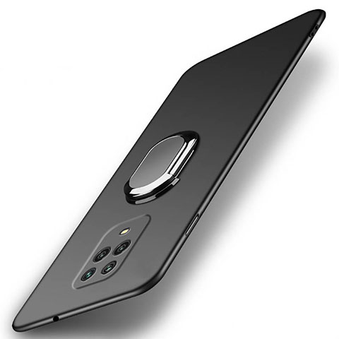Funda Dura Plastico Rigida Carcasa Mate con Magnetico Anillo de dedo Soporte P02 para Xiaomi Redmi Note 9 Negro
