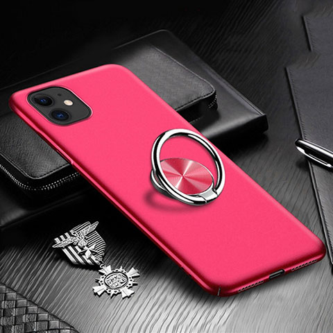 Funda Dura Plastico Rigida Carcasa Mate con Magnetico Anillo de dedo Soporte P03 para Apple iPhone 11 Rojo