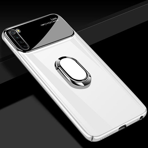Funda Dura Plastico Rigida Carcasa Mate con Magnetico Anillo de dedo Soporte P03 para Xiaomi Redmi Note 8 (2021) Blanco
