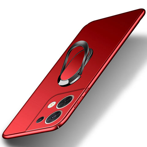 Funda Dura Plastico Rigida Carcasa Mate con Magnetico Anillo de dedo Soporte para Oppo Reno8 5G Rojo