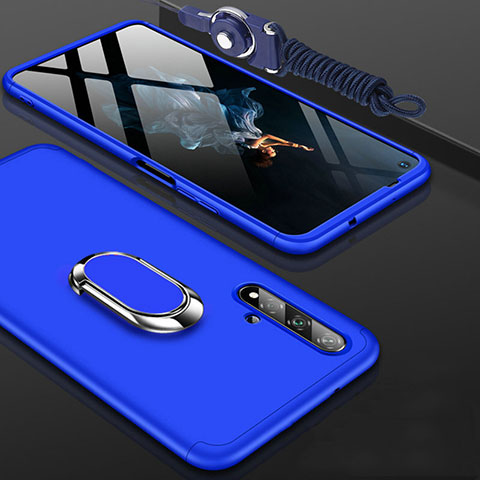 Funda Dura Plastico Rigida Carcasa Mate Frontal y Trasera 360 Grados con Anillo de dedo Soporte para Huawei Honor 20 Azul
