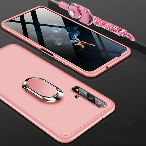 Funda Dura Plastico Rigida Carcasa Mate Frontal y Trasera 360 Grados con Anillo de dedo Soporte para Huawei Honor 20 Oro Rosa