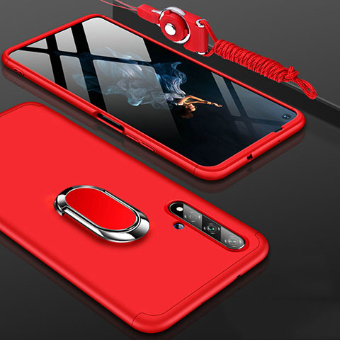 Funda Dura Plastico Rigida Carcasa Mate Frontal y Trasera 360 Grados con Anillo de dedo Soporte para Huawei Honor 20 Rojo