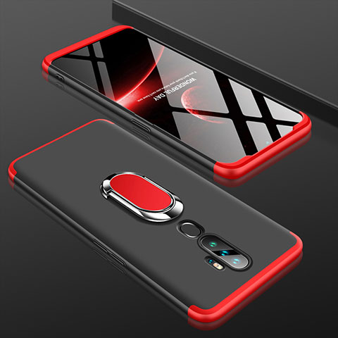 Funda Dura Plastico Rigida Carcasa Mate Frontal y Trasera 360 Grados con Anillo de dedo Soporte para Oppo A9 (2020) Rojo y Negro