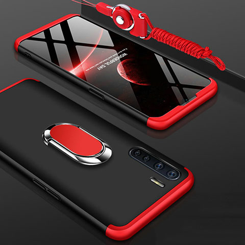 Funda Dura Plastico Rigida Carcasa Mate Frontal y Trasera 360 Grados con Anillo de dedo Soporte para Oppo A91 Rojo y Negro