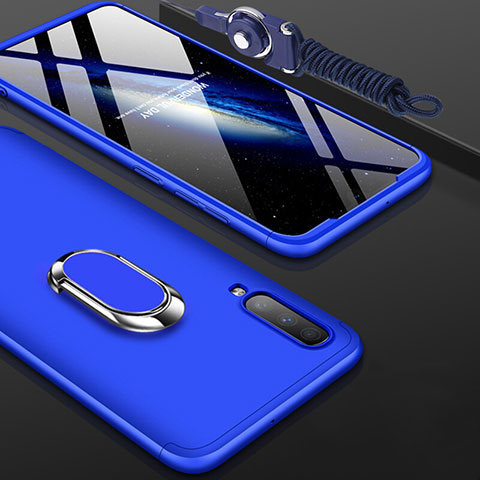 Funda Dura Plastico Rigida Carcasa Mate Frontal y Trasera 360 Grados con Anillo de dedo Soporte para Samsung Galaxy A70 Azul