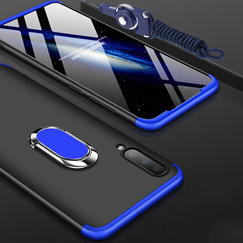 Funda Dura Plastico Rigida Carcasa Mate Frontal y Trasera 360 Grados con Anillo de dedo Soporte para Samsung Galaxy A70 Azul y Negro